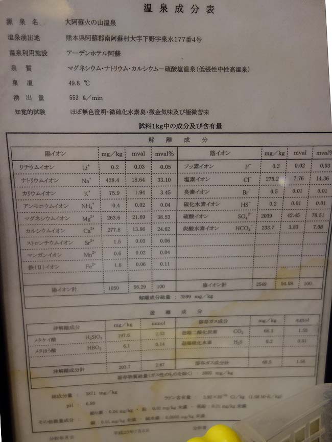 アーデンホテル阿蘇（熊本）本日宿泊宿は緑白色の硫酸塩泉は源泉かけ流し100％！！阿蘇山の力強さ