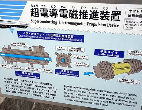 超電導電磁推進船ヤマト1（兵庫神戸メリケンパーク）実用化されなかったスクリュー不要の船